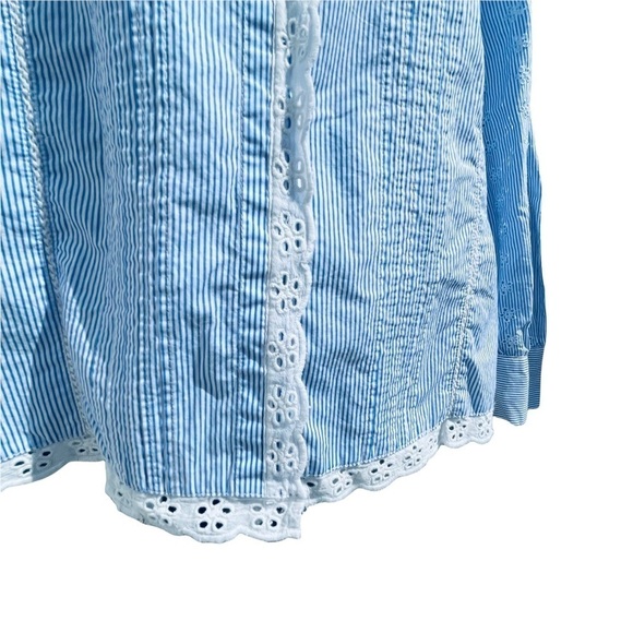 ZARA WOMEN button up blue pinstripe blouse white lace trim size small - Picture 7 of 8